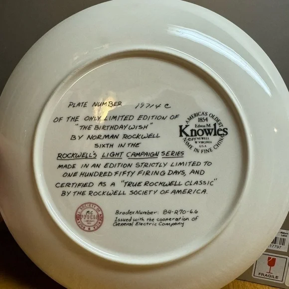**Norman Rockwell Collector Plate: "The Birthday Wish"**Plate Number: 19714 с - Picture 3 of 4